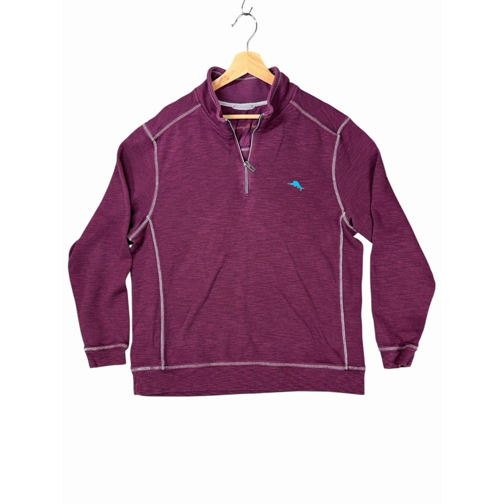 Tommy Bahama 1/4 Zip Pullover Sweater Mens XL Pima Cotton Blend Burgundy